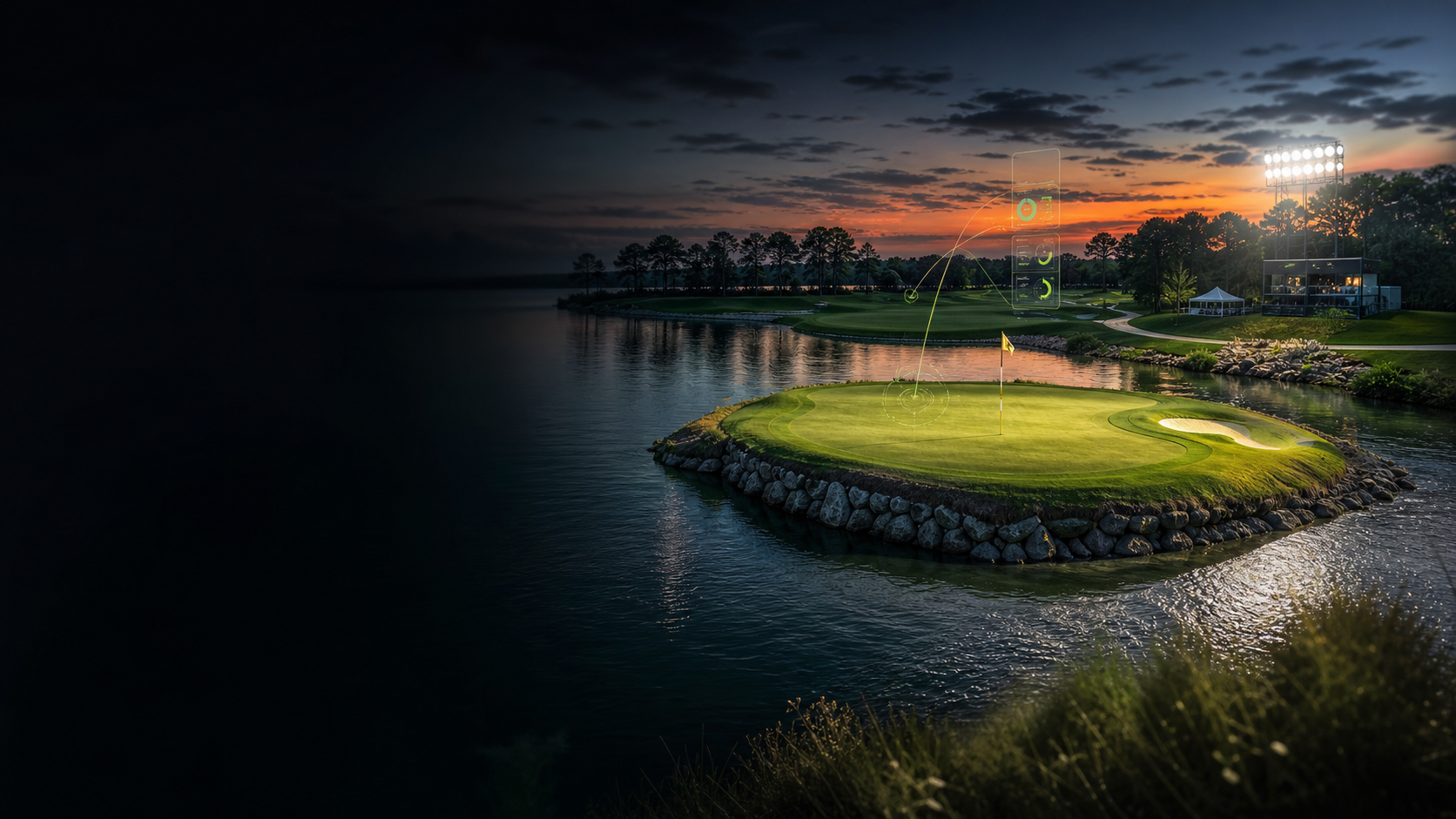 Par-3 island green broadcast view